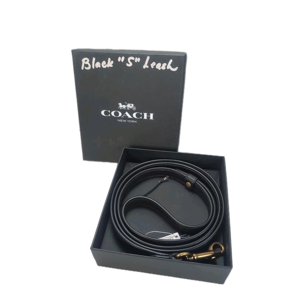 Authentic COACH Posh Black Leather Dog Leash Size Small New With Box & Tag!!
